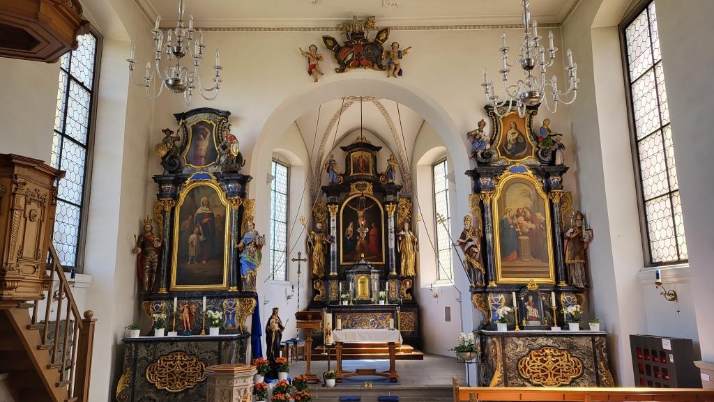 das Kirchenschiff der Wallfahrtskirche Klingenzell ist im barocken Stil erbaut