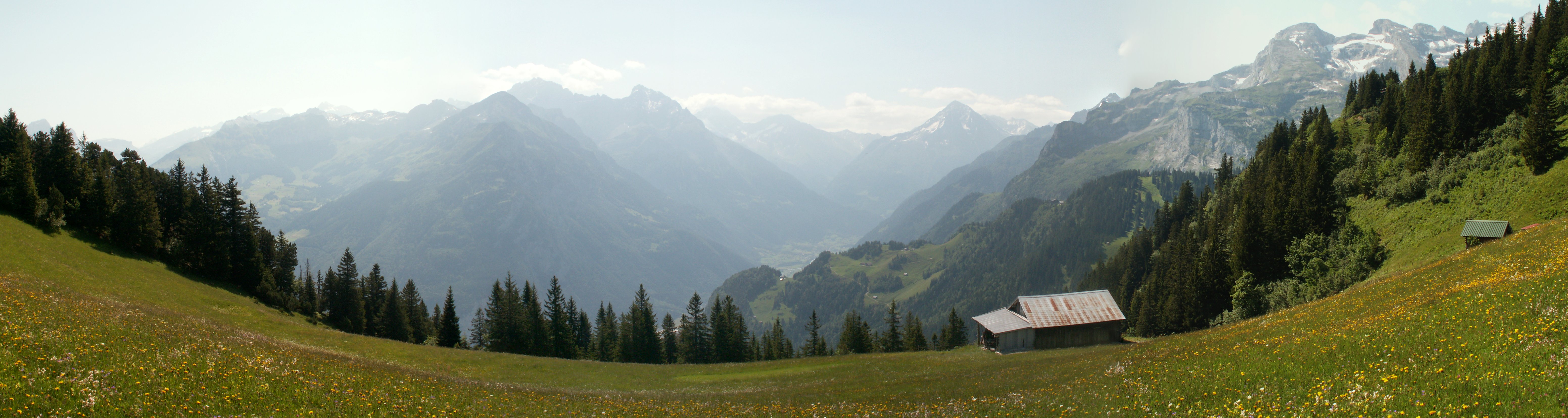 Breitbildfoto von Seewli mit Blick Richtung Bristen