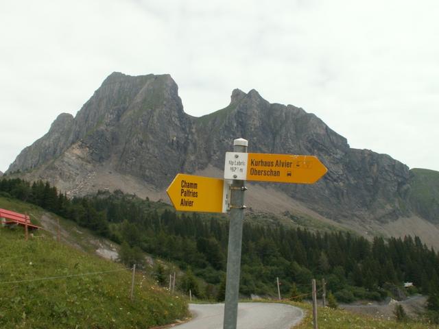 Wegweiser Alp Labria, im Hintergrund der Girenspitz