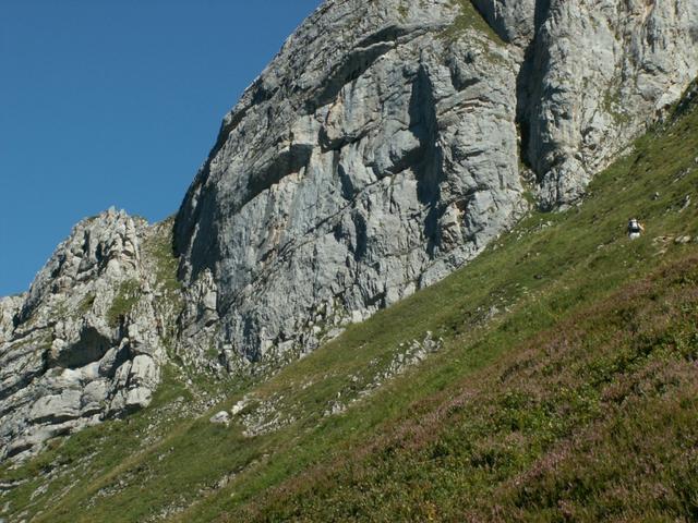 dem Hang entlang Richtung Couloir