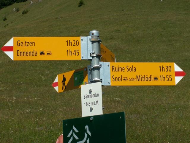 Wegweiser bei Bärenboden 1446 m.ü.M.