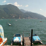 Breitbildfoto Hafen in Lugano mit Monte Brè, Monte Generoso und San Salvatore