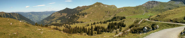 Breitbildfoto mit Blick Richtung Älggi Alp und Heitlistock