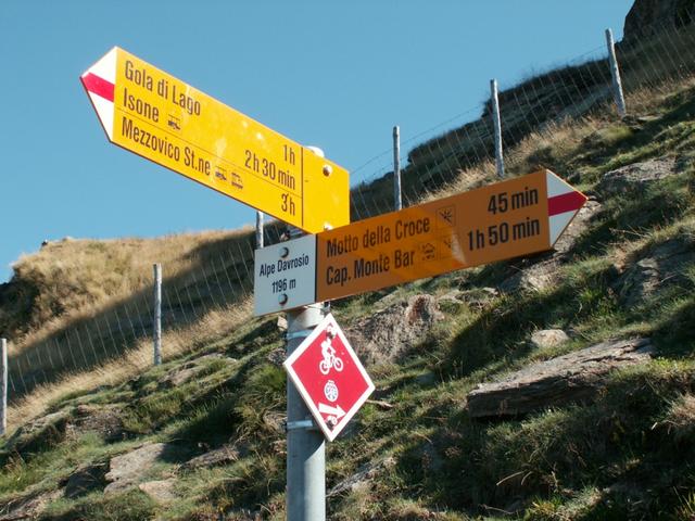 Wegweiser bei der Alpe Davrosio