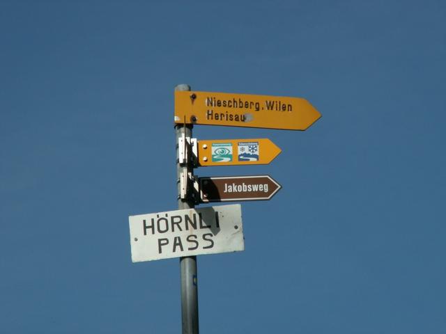 Wegweiser auf dem Hörnlipass