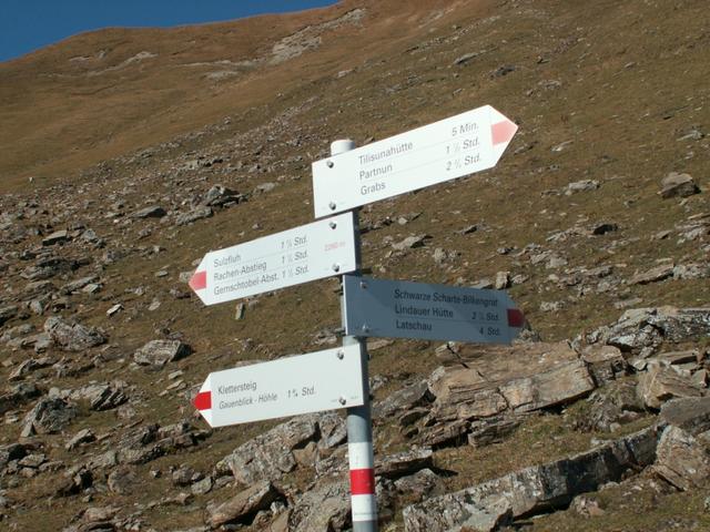 Wegweiser bei der Tilisuna Hütte