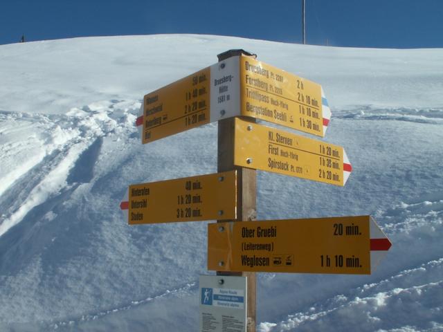 Wegweiser bei der Druesberg Hütte