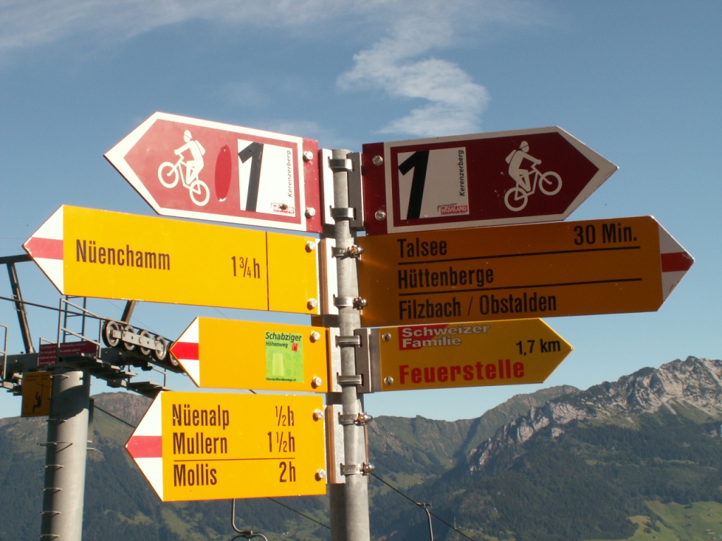 Wegweiser Bergstation Habergschwänd Sesselbahn 1278 m.ü.M.