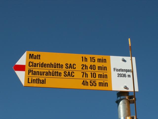 Wegweiser auf dem Fisetenpass 2036 m.ü.M.