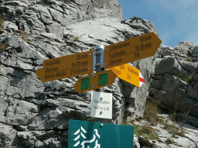 Wegweiser bei dem Rautihütten 1647 m.ü.M.