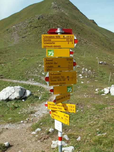 Wegweiser bei Carschinafurgga 2221 m.ü.M.