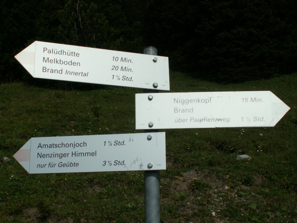 Wegweiser beim Brandner Golm