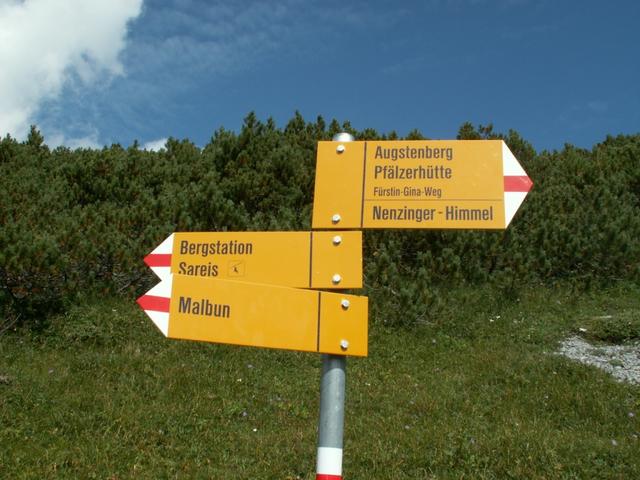 Wegweiser auf dem Weg Richtung Bergstation