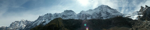 Breitbildfoto Jungfrau, Äbeni Flue, Mittaghorn, Grosshorn und Breithorn