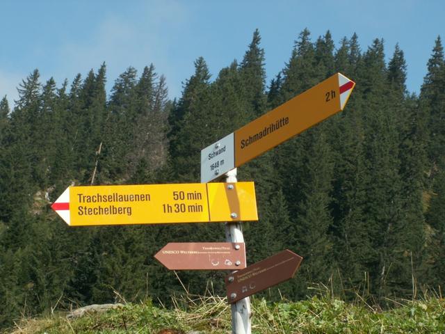 Wegweiser bei Schwand 1648 m.ü.M.