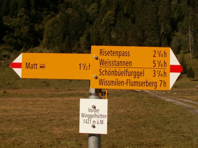 Wegweiser bei vorder Winggelhütten 1421 m.ü.M.