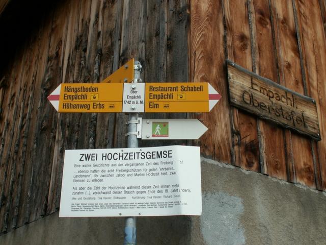 Wegweiser bei Ober Empächli 1742 m.ü.M.