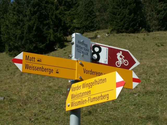 Wegweiser bei Hinteregg 1522 m.ü.M.