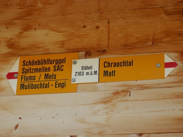 Wegweiser bei Stäfeli 2103 m.ü.M.