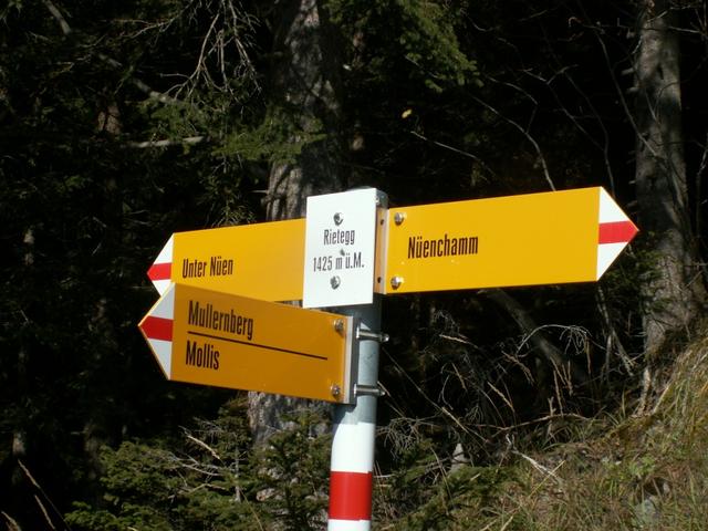 Wegweiser bei Rietegg 1425 m.ü.M.