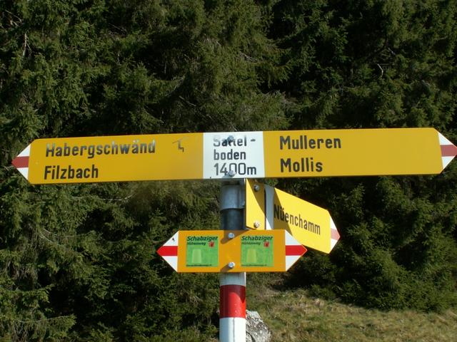 Wegweiser bei Sattelboden 1400 m.ü.M.