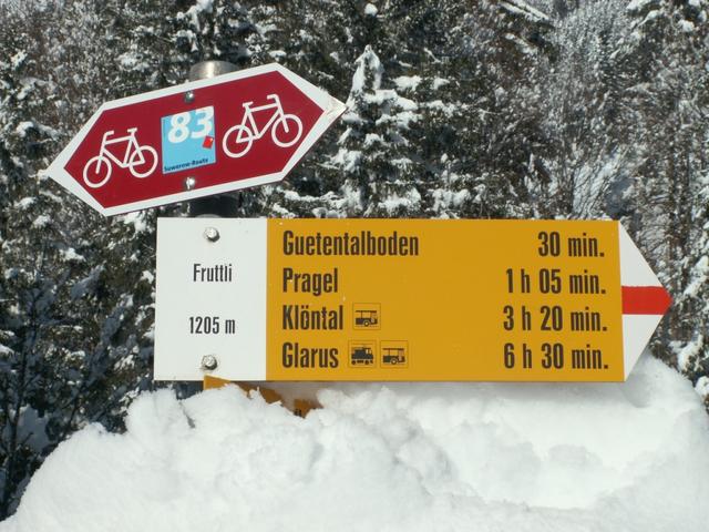 Wegweiser bei Fruttli 1205 m.ü.M.