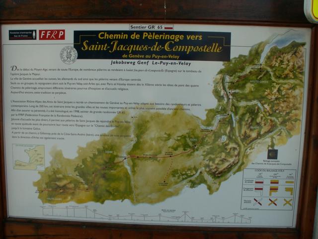 Informationstafel in Neydens vom Pilgerweg bis nach Le Puy