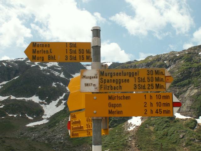 Wegweiser beim Ober Murgsee 1817 m.ü.M.