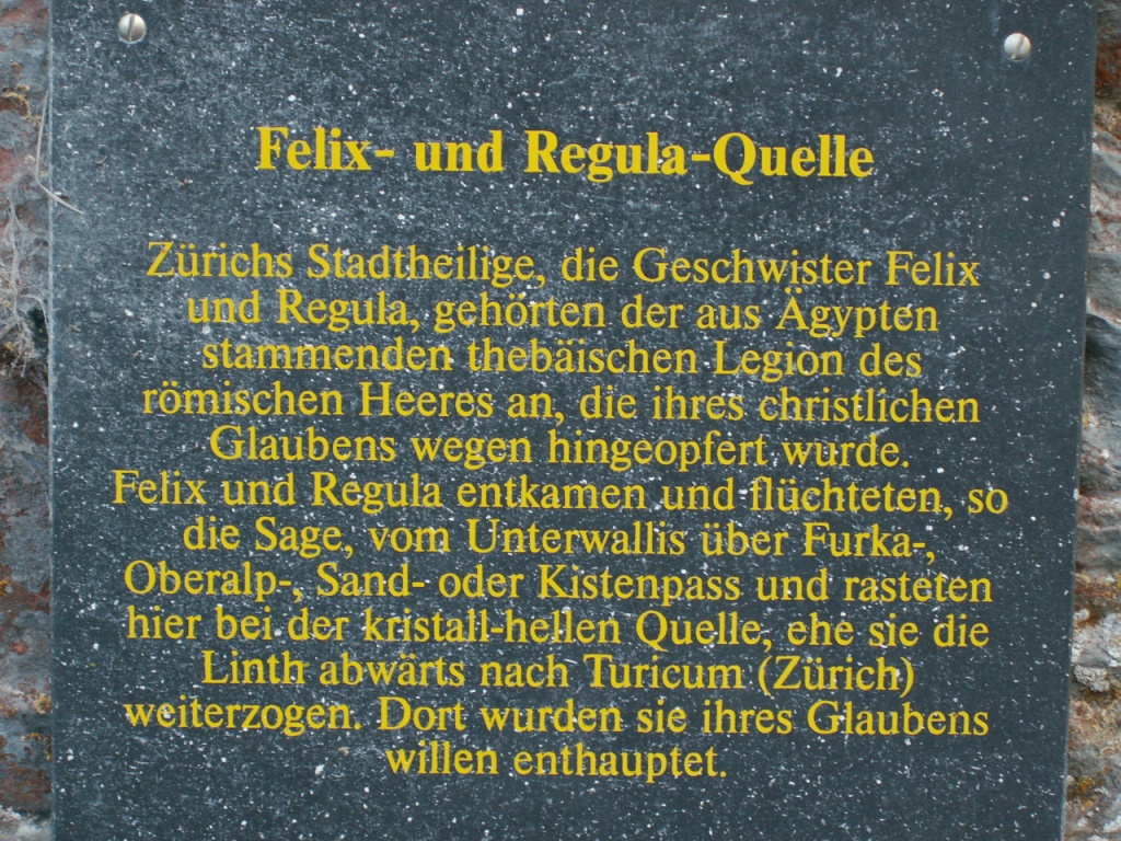 Hinweistafel bei der Felix- und Regula-Quelle