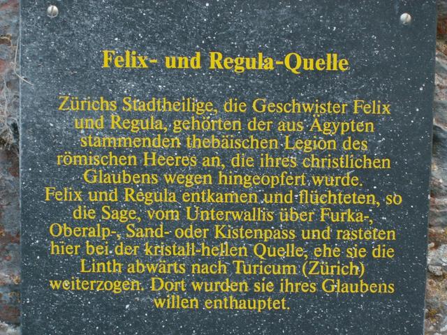 Hinweistafel bei der Felix- und Regula-Quelle