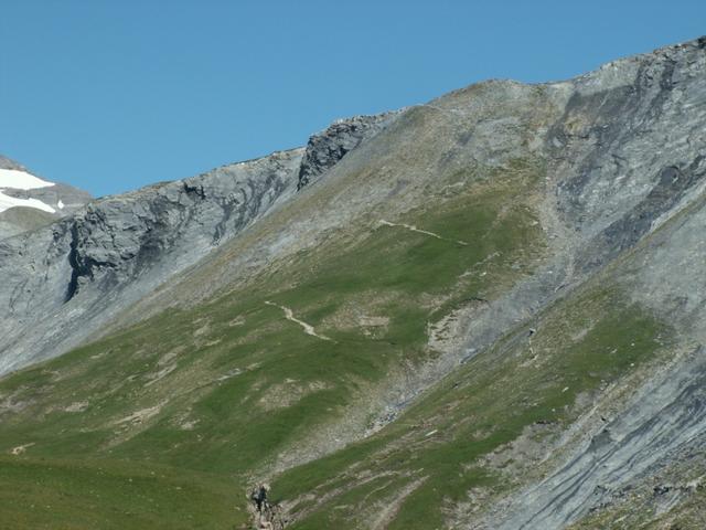 gut ersichtlich der Bergpfad vom Panixerpass runter in die Alp Mer