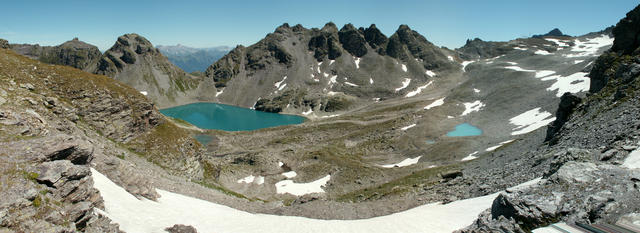 Breitbildfoto vom Lavtinasattel mit Blick Richtung Wildsee, Wildseeluggen und Wildseehörner